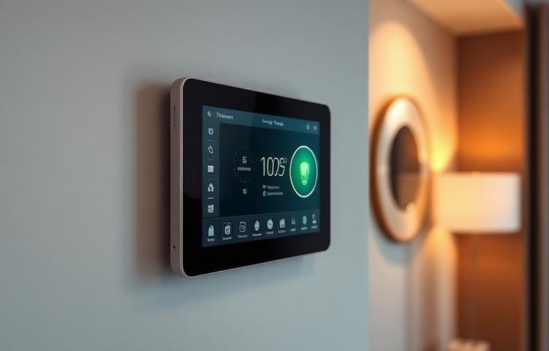 Smart home tablet interface on a minimalist wall
