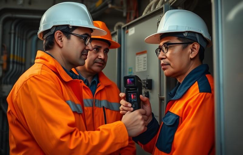 Certified engineers inspecting an electrical panel